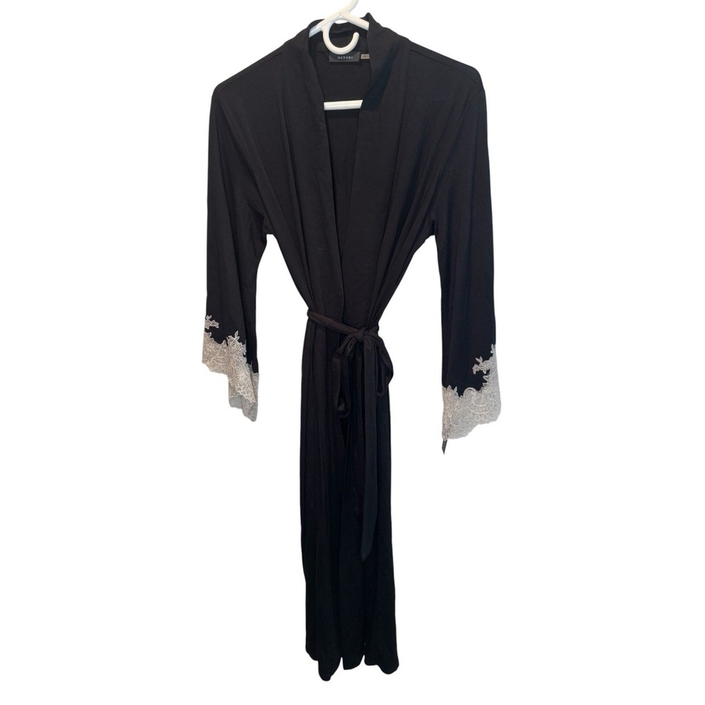 Natori Womens Black Robe Luxe Shangri-La Lace Trim M NEW Whimsigoth Fairy